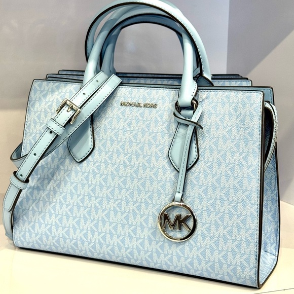 Michael Kors Sheila Medium Signature Logo Satchel Bag Light Sky Blue - Picture 3 of 11